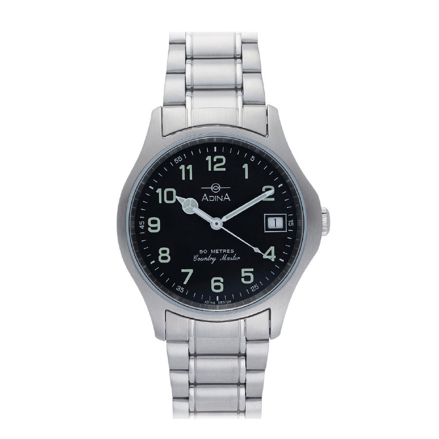Adina Gents Country Master Stainless Steel Watch Black Dial