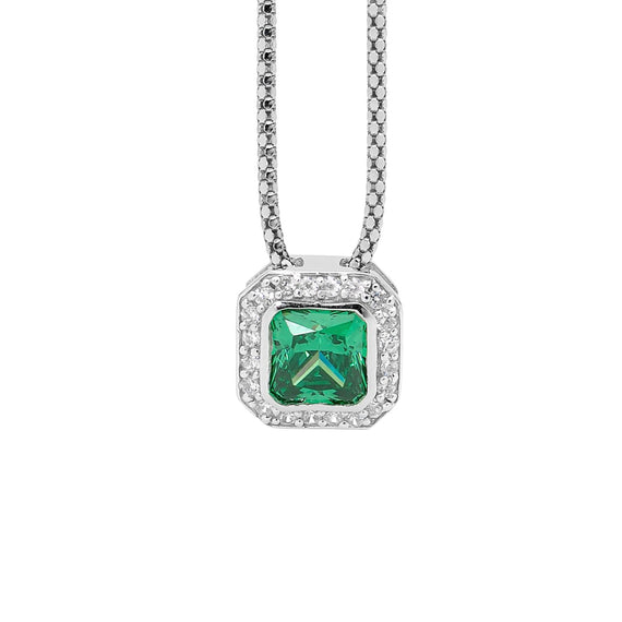 Ellani Sterling silver green radiant cut cubic zirconia pendant
