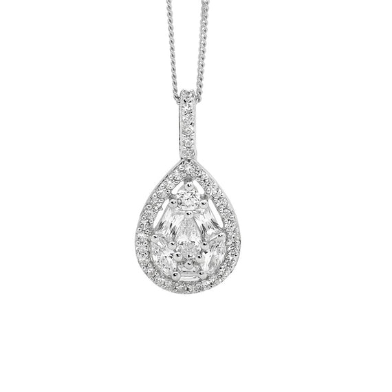 Sterling Silver White Cubic Zirconia Pear Drop Necklace