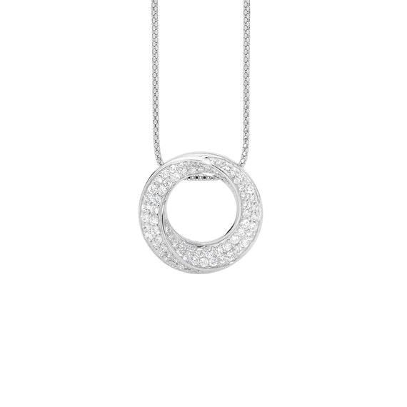 Sterling Silver White Cubic Zirconia Pave Circle Pendant