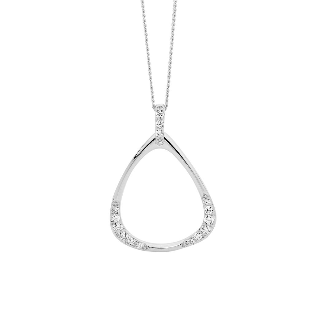 Ellani Sterling silver white cubic zirconia open triangle necklace