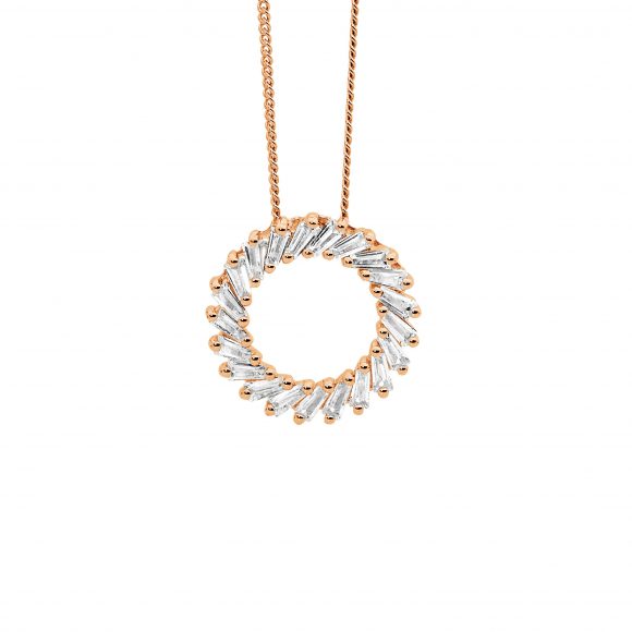 Sterling Silver Rose Gold Plated Cubic Zirconia Circle Pendant