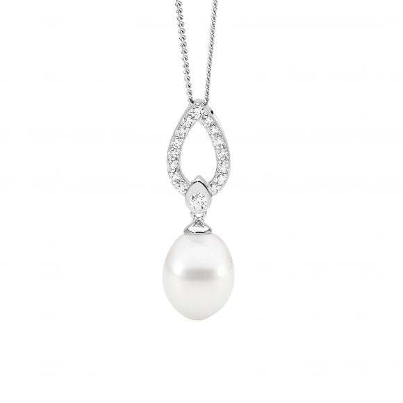 Sterling Silver Cubic Zirconia Pendant with Freshwater Pearl