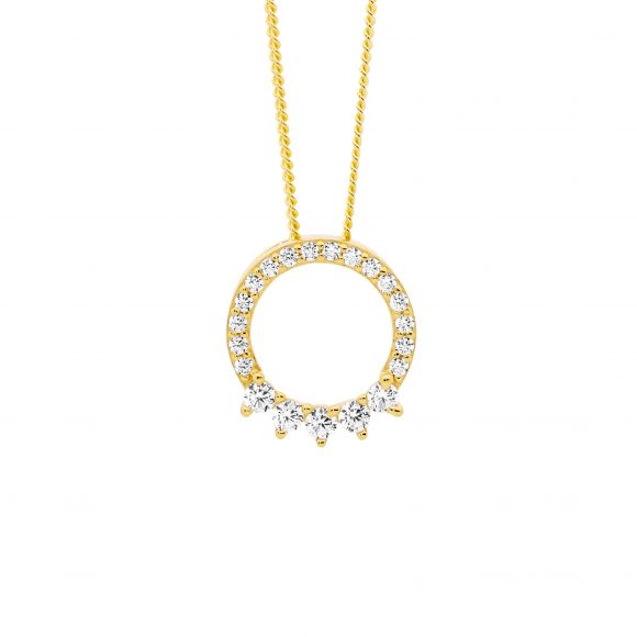 Sterling Silver Gold Plated Cubic Zirconia Open Circle Pendant