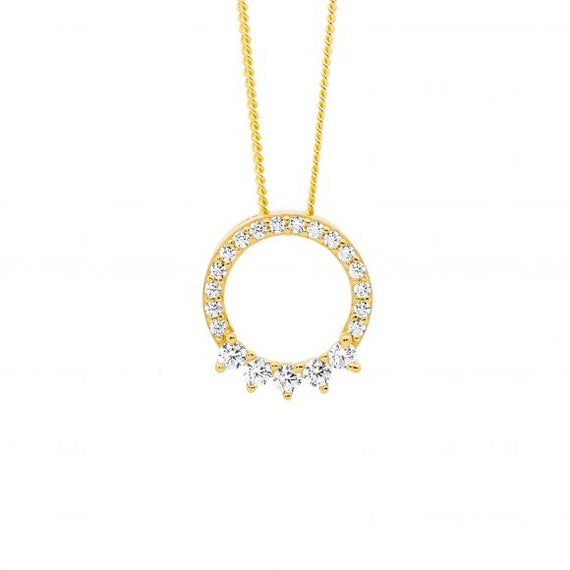 Sterling Silver Gold Plated Cubic Zirconia Open Circle Pendant