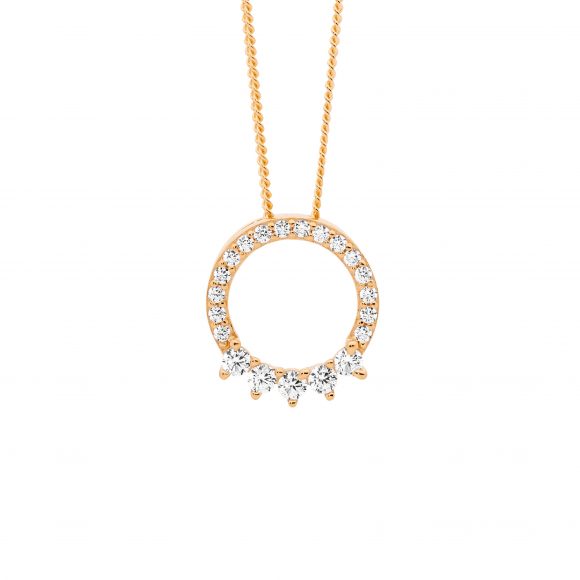 Sterling Silver Rose Gold Plated Cubic Zirconia Open Circle Necklace