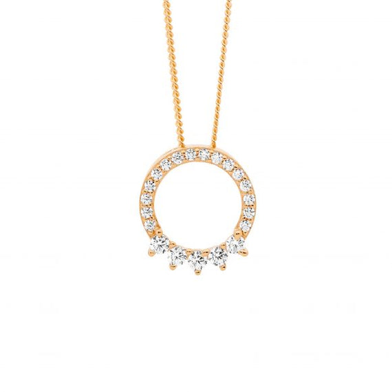 Sterling Silver Rose Gold Plated Cubic Zirconia Open Circle Necklace