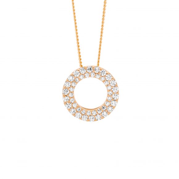 Sterling Silver Rose Gold Plated Double Row Cubic Zirconia Open Circle Pendant