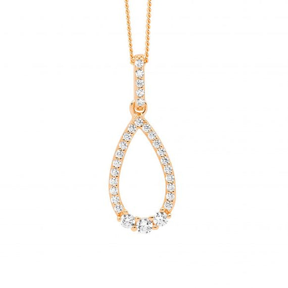 Sterling Silver Rose Gold Plated Cubic Zirconia Necklace