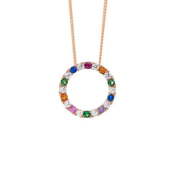 Sterling Silver Rose Gold Plated Multi Coloured Cubic Zirconia Necklace
