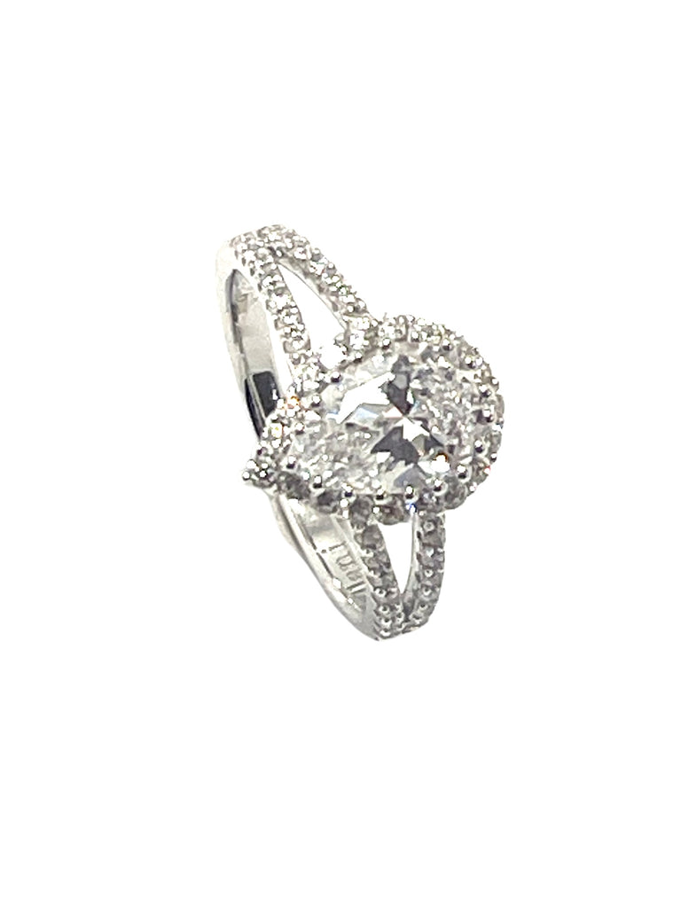 Ellani Sterling Silver White Pear CZ with CZ Halo Ring