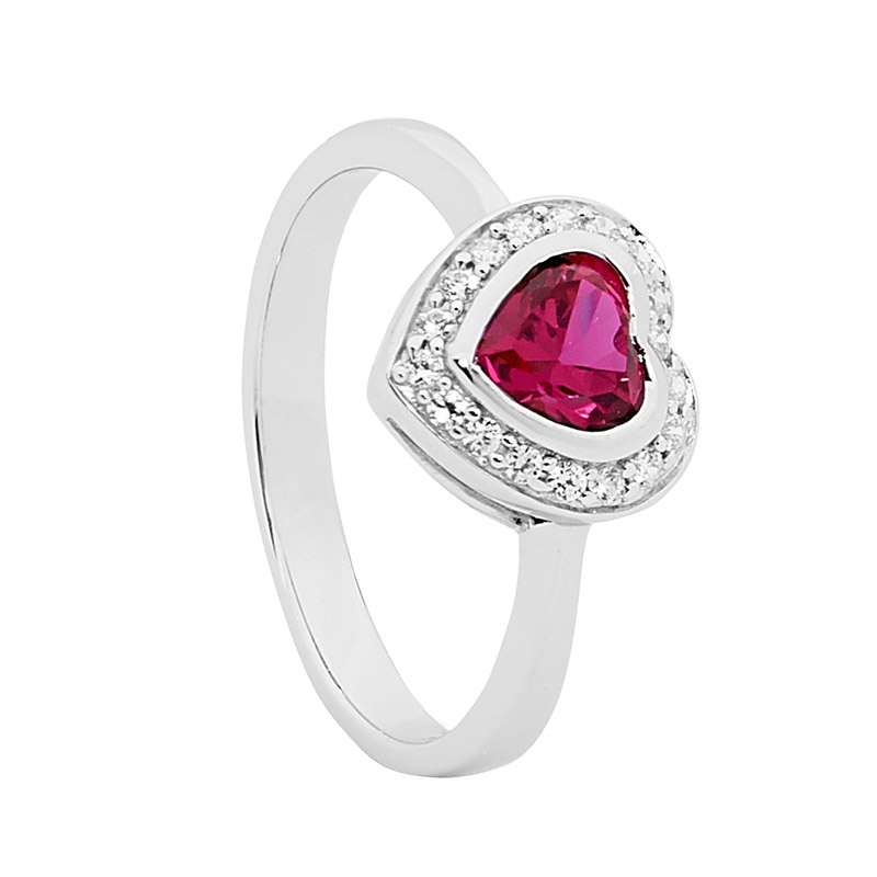 Sterling Silver Red Cubic Zirconia Heart Ring