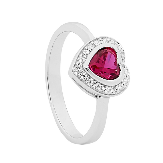 Sterling Silver Red Cubic Zirconia Heart Ring