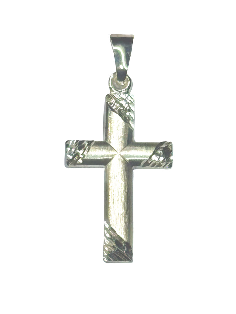 Sterling Silver Frosted Cross with Diamond Cut Pattern