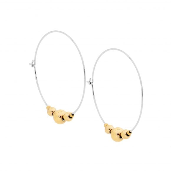 Ellani Stainless Steel Hoop Earrings With Gold Plated Ball Feature