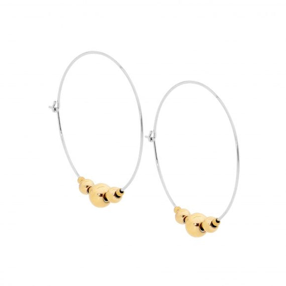 Ellani Stainless Steel Hoop Earrings With Gold Plated Ball Feature