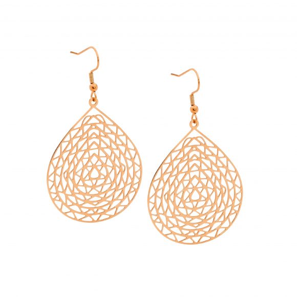 Ellani Stainless Steel Rose Gold Plated Abstract Large Teardrop Earrings
