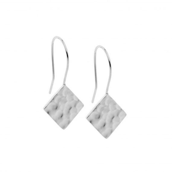 Ellani stainless Steel Hammered Effect Square Drop Earrings