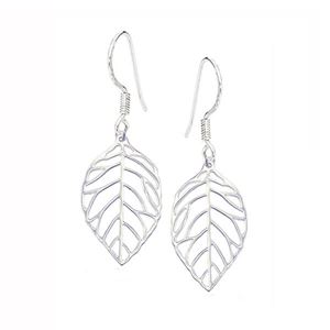 Sterling Silver Outline Leaf Drop Earrings