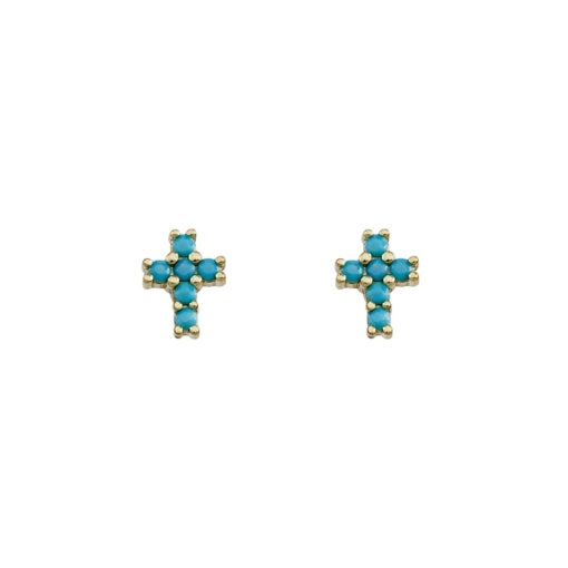 Sterling Silver gold plated cross stud earrings with turquoise