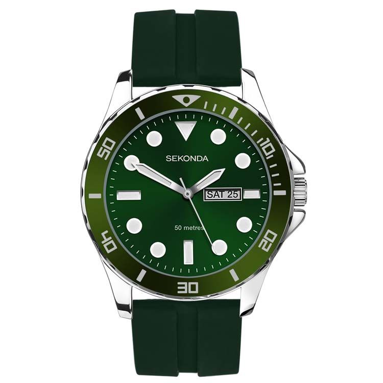 Sekonda Belearic Style Watch Green Dial Green Rubber Strap