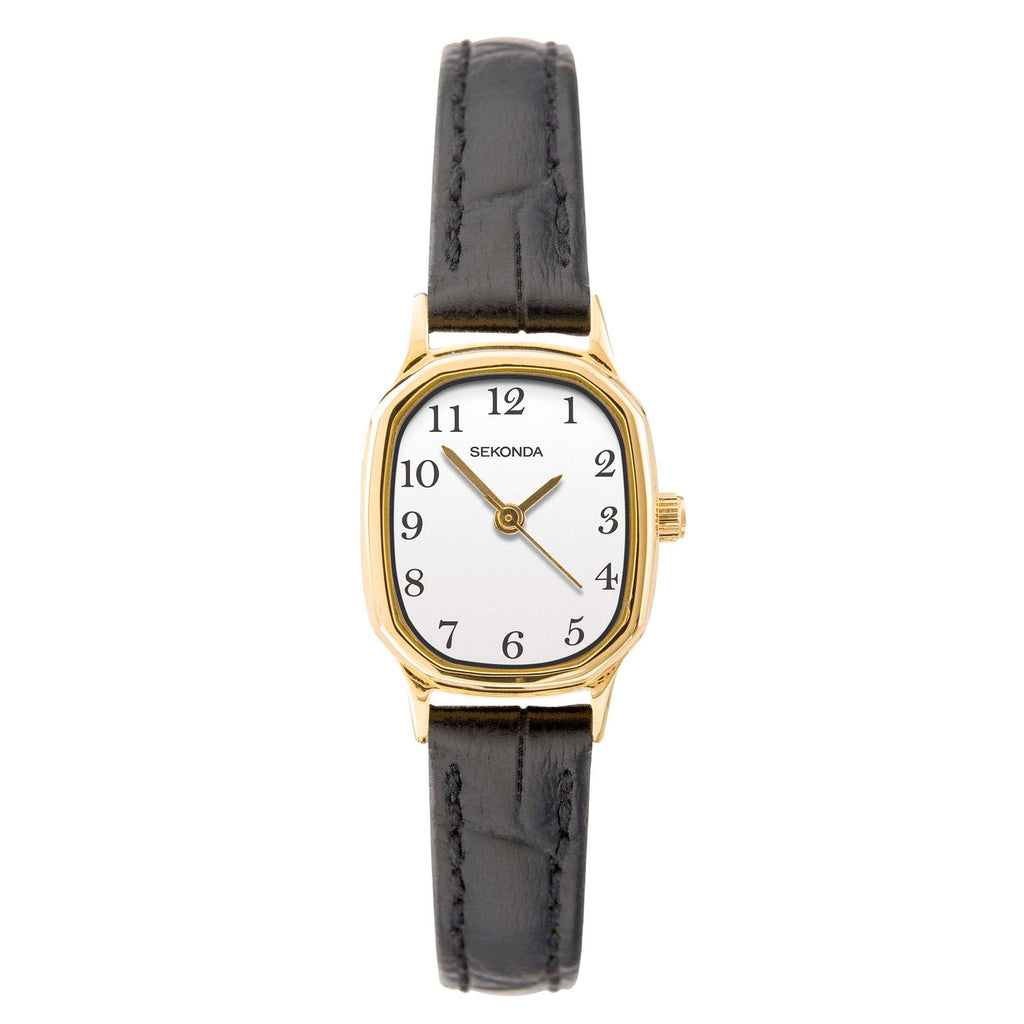 Sekonda Watch Gold Case White Dial Black Leather Strap