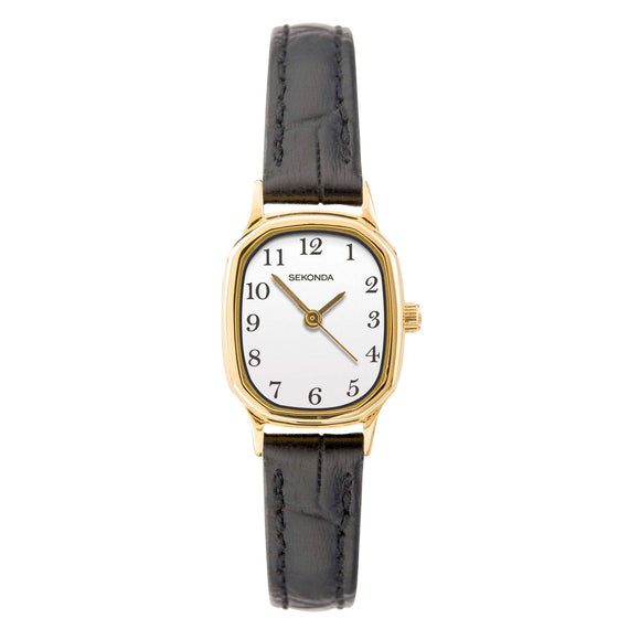 Sekonda Watch Gold Case White Dial Black Leather Strap