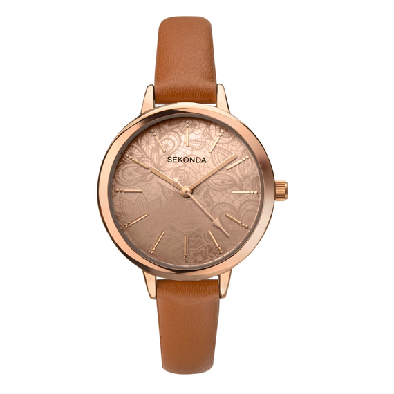 Sekonda Ladies Watch Rose Gold Case and Brown Strap