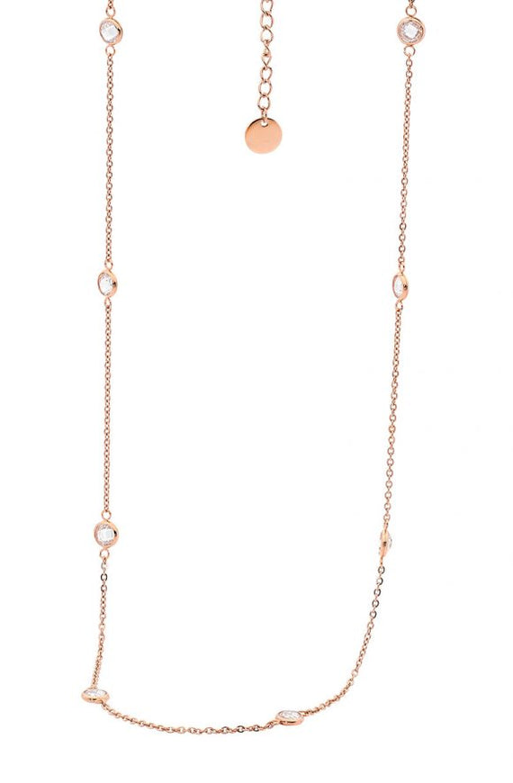 Ellani Stainless Steel Rose Gold IP Plated Necklace with Cubic Zirconia
