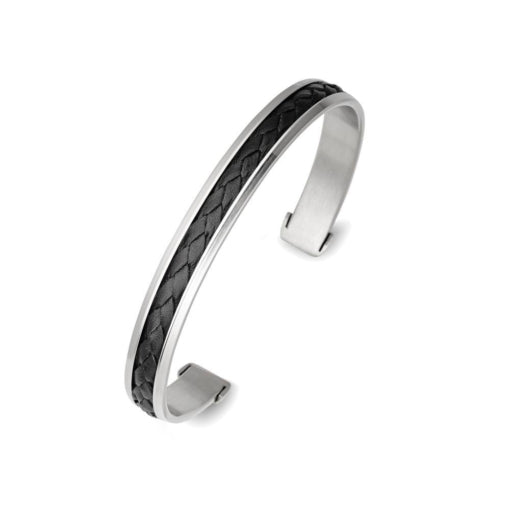 Blaze Stainless Steel Cuff With Leather Detail 19Cm