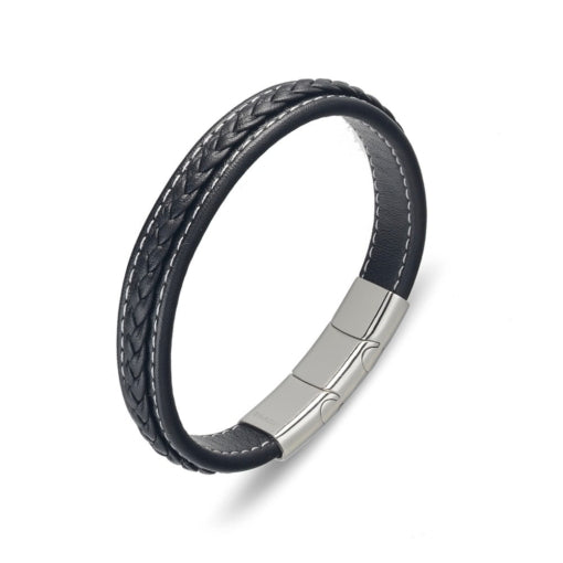 Blaze Stainless Steel Leather Bangle