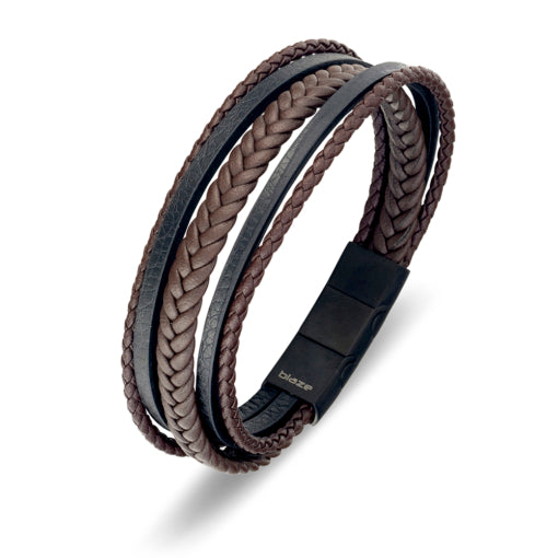 Blaze Stainless Steel Multi Strand Leather Bangle