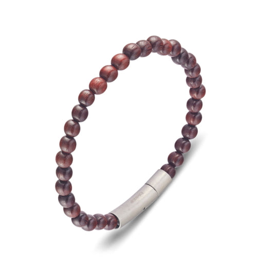 Blaze Redwood Beaded Bangle with Matte Stainless Steel Clasp