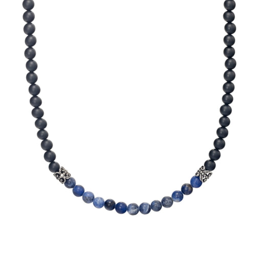 Blaze Burst and Matte Black Onyx Bead Necklace with Stainless Steel Clasp