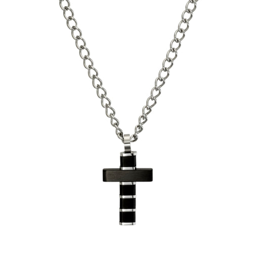 Blaze Flat Black & Stainless Steel Cross Pendant with a Curb Link Chain