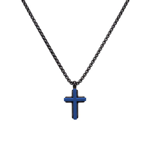 Blaze Stainless Steel Blue and Black Cross Necklace