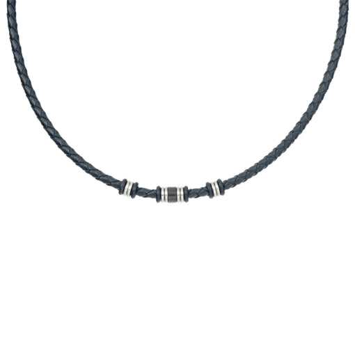 Blaze Stainless Steel Black Leather Necklace with Bead Detail