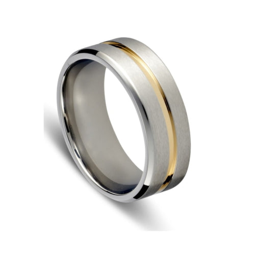 Blaze Stainless Steel Men’s Brushed Ring with Gold Band - Size 13/Z1