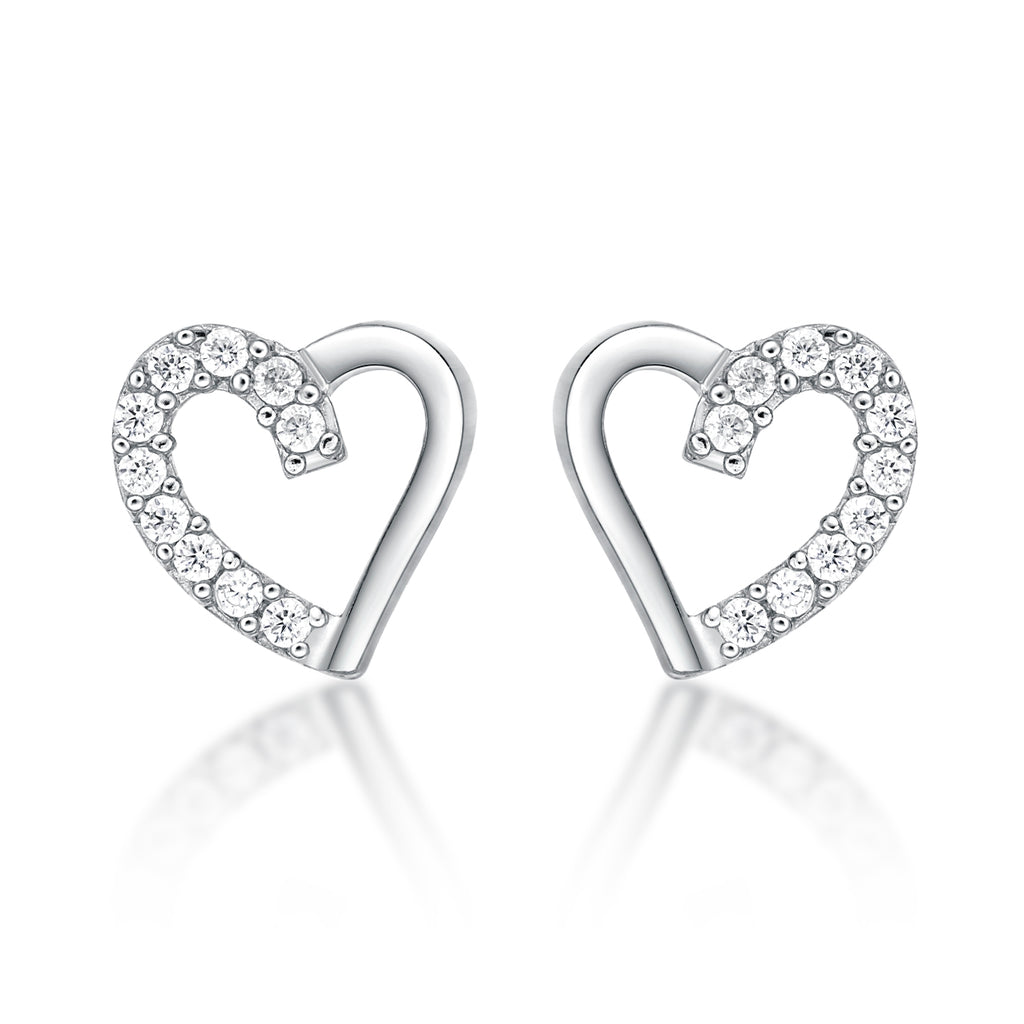 Sterling Silver and CZ Heart Stud Earrings