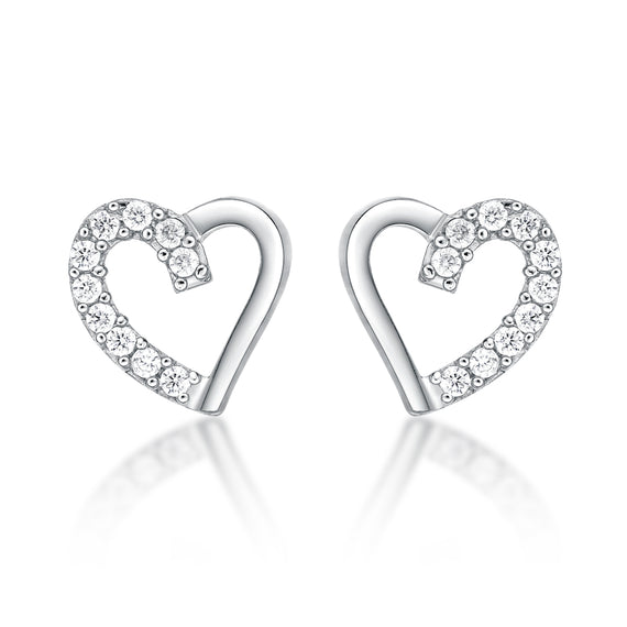 Sterling Silver and CZ Heart Stud Earrings