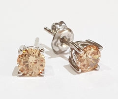 Sterling Silver 4 Claw Champagne CZ Stud Earrings