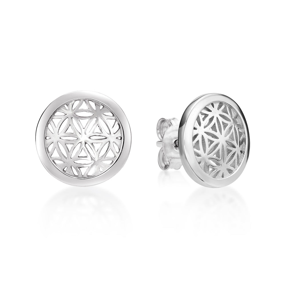 Sterling Silver Flower of Life Stud Earrings