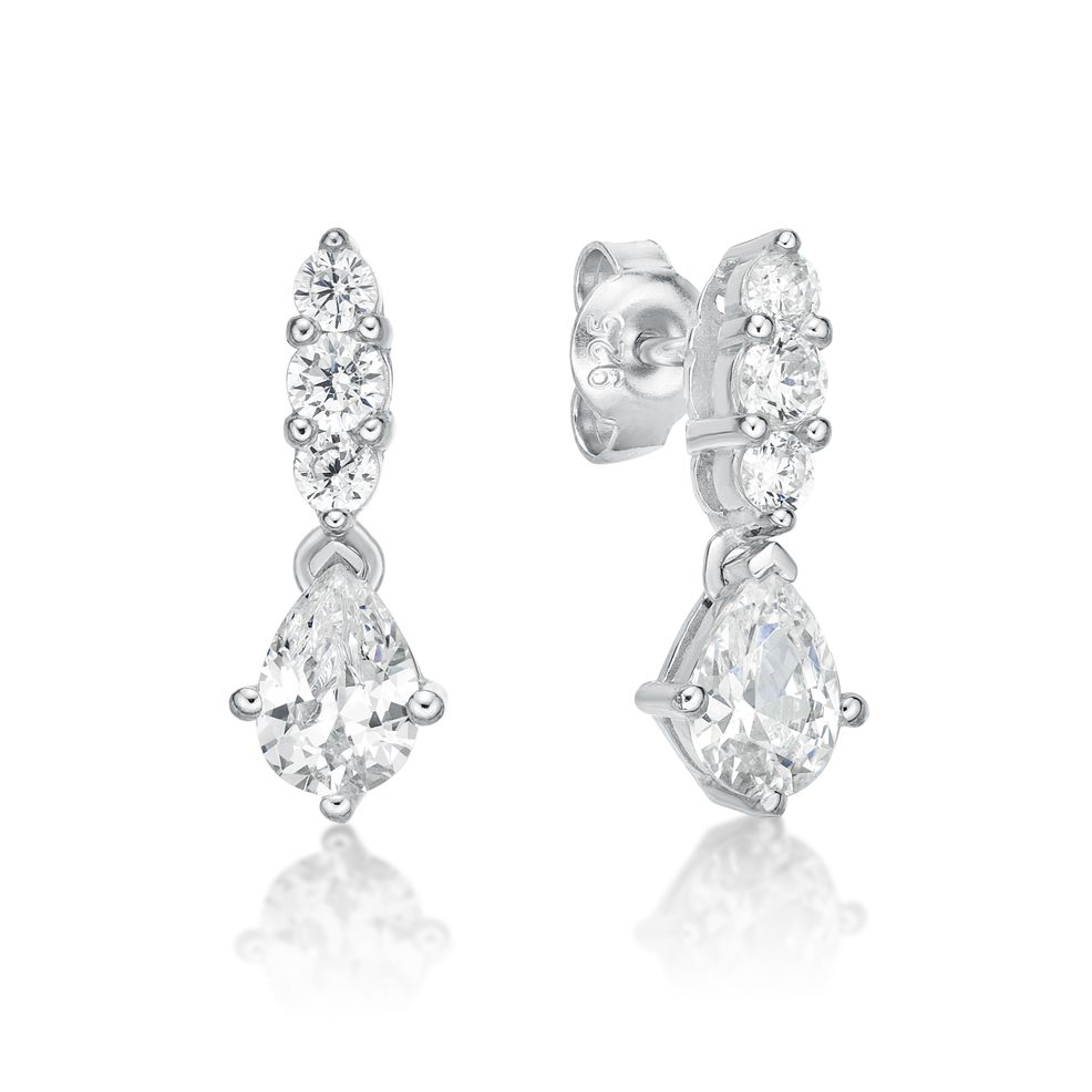 Sterling Silver CubicZirconia Drop Stud Earrings