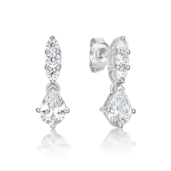 Sterling Silver CubicZirconia Drop Stud Earrings