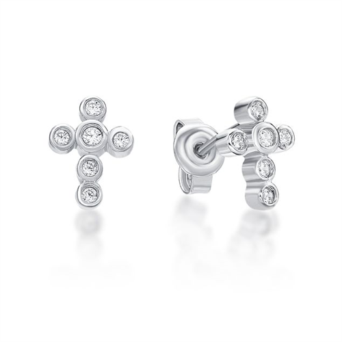 Sterling Silver Cross Earrings with 6 Bezel Set White CZ