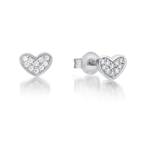 Sterling Silver & CZ Heart Stud Earrings