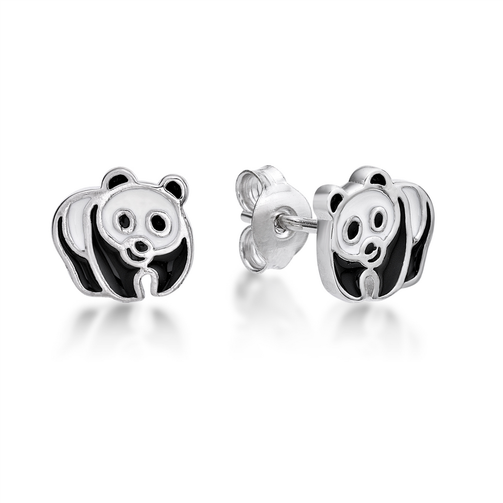 Sterling Silver and Enamel Panda Stud Earrings