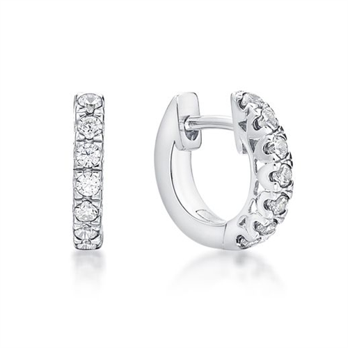 Sterling Silver Huggie Earrings with V Claw Clear CZ