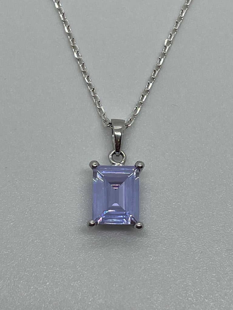 Sterling Silver Lavender CZ Pendant on a Sterling Silver Chain