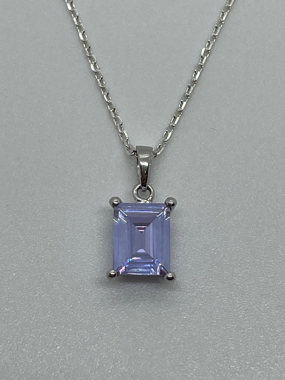 Sterling Silver Lavender CZ Pendant on a Sterling Silver Chain